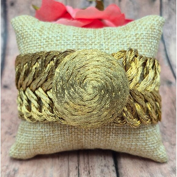 Vintage Rare Gold Tone Woven Wrap Jewelry Set Lay Flat Collar Necklace Bracelet - Picture 8 of 11